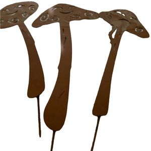 Lot of 3 garden patio art decor mushroom stakes